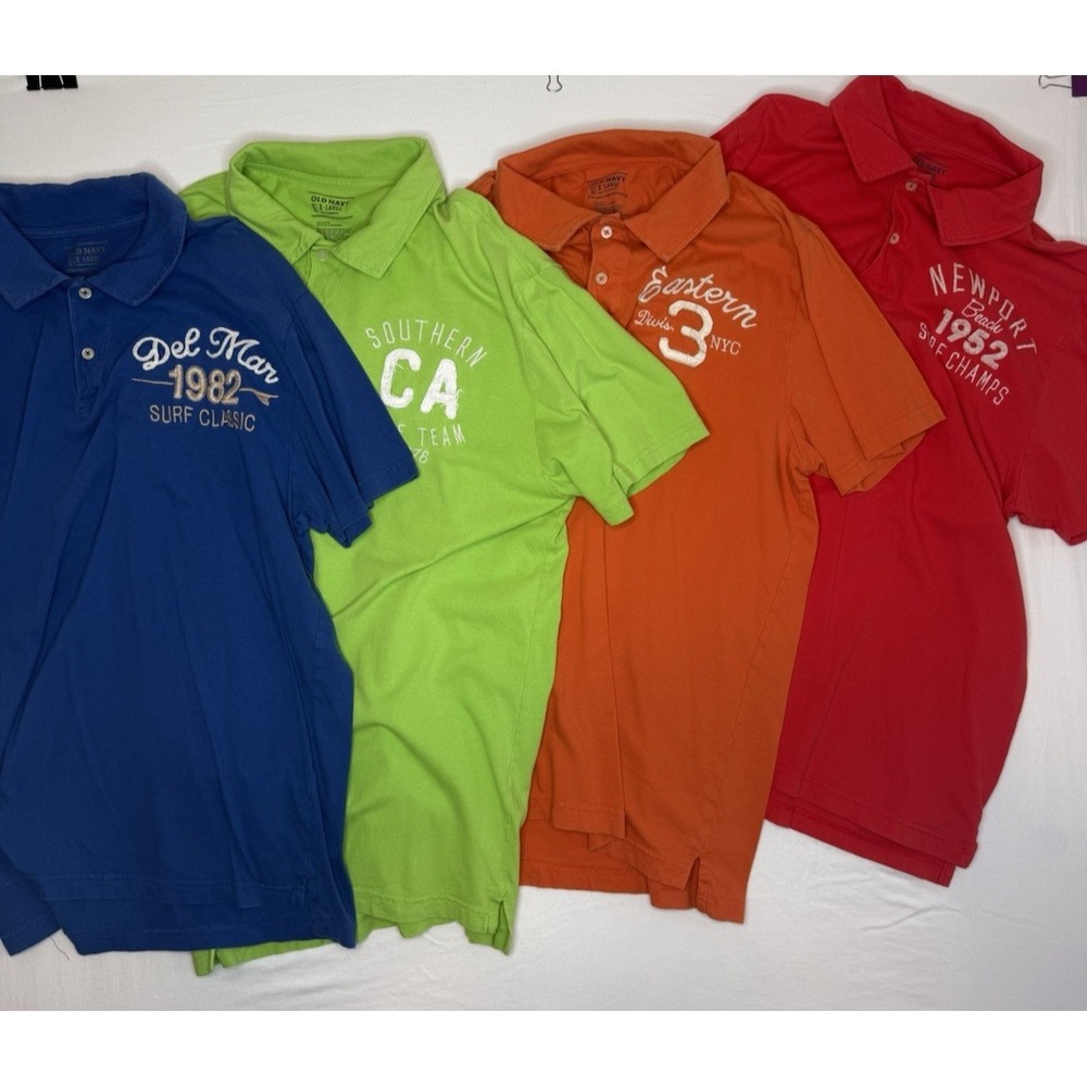 Old Navy Men's XL Polo Lot of 4 Multicolor Graphic Print Embroidered Surf Y2K
